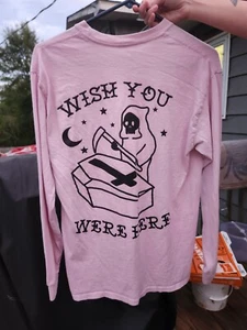 Spencers T Shirt Unisex Light Pink Long Sleeve Wish You Were Here Halloween 🎃 - Picture 1 of 19