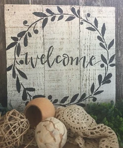 WELCOME Sign Farmhouse Beach Cabin Porch Wall Decor Rustic Wood Handmade - Picture 1 of 8