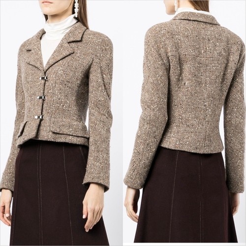 Giacca tweed Chanel vintage misto lana tortora taglia Fr 40