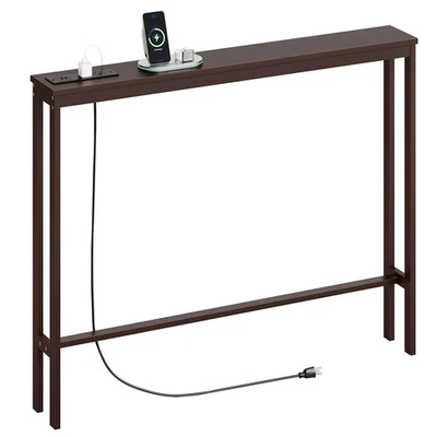 Sofá Mesa Consola Estrecha 5.9" con Tomas de Corriente, 5.9" Dx39.4 Wx31.1 H Bambo... Foto 1 de 4