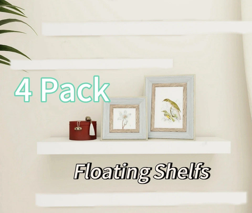 Mainstays White 23" Wood Floating Shelf 4 Pack SALE DEAL Hardware Included - Image 1 of 4