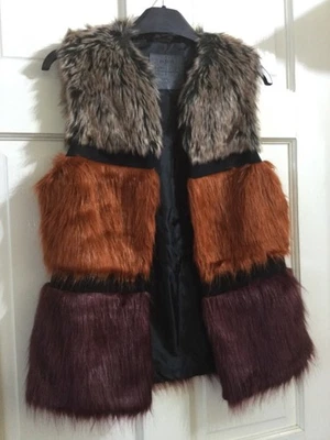 Paypaya 3 Coloured Faux Fur Open Waistcoat Gillet Size 10 - Image 1 of 4