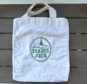 Vintage Trader Joes Beige Canvas Bag Tote Green Oval Logo Wine Bread USA *Stains - Picture 1 of 14