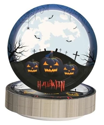 万圣节纸盘 9 英寸 - 60 包万圣节恐怖一次性盘子  — 第 1/4 张图片