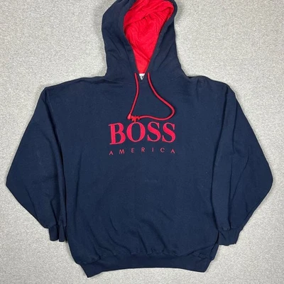 BOSS America Sudadera con Capucha Para Hombre Talla Grande Azul Marino Rojo Pullover Años 90 Hip Hop Foto 1 de 4