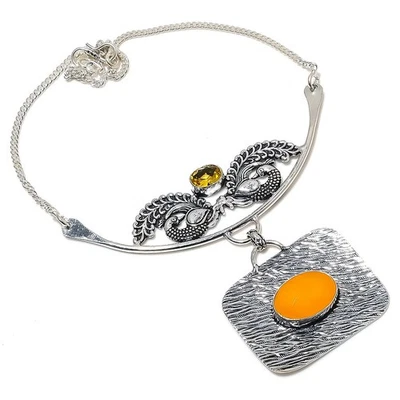Giallo Onice, Citrino Gemma Fatto a Mano 925 Argento Sterling Gioielli Collana - Immagine 1 di 4
