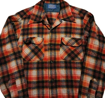 VTG Pendleton Wool Board Shirt Men Medium Butterfly Loop Collar Plaid USA 60/70s - Image 1 of 4