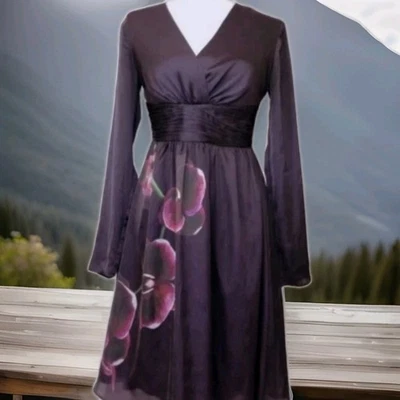 Altuzarra Limited Ed Long Sleeve Orchid Faux Wrap Satin A-Line Dress Purple Sz 2 - Image 1 of 4