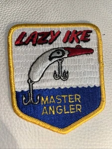 VTG LAZY IKE MASTER ANGLER Lure Sew-On Patch 3x4” Fishing~Angler Father’s Day - Picture 1 of 4