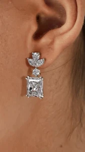 Radiant Cut Moissanite Ohrhänger VVS VS EF 925 Silber Ohrstecker Damen Ohrhänger - Bild 1 von 4