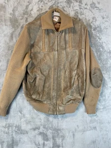 Vintage Mister Man Suede Jacket Mens XL Brown Knit Elbow Patch Bomber 90s Retro - Picture 1 of 17