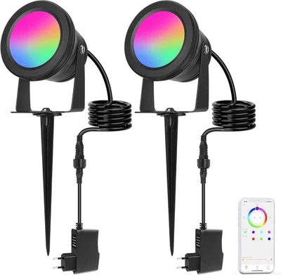 Richsing Outdoor LED Spotlight set includes two powerful 15W RGB spotlights - Image 1 of 4