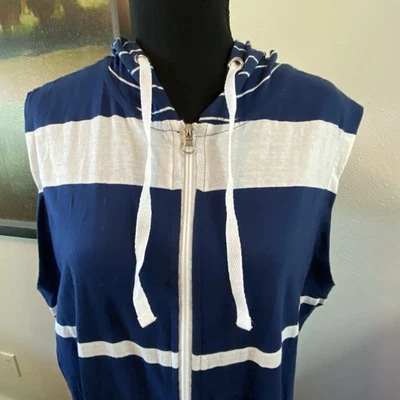 2X Traje de baño de playa para mujer Ellen Weaver encubrimiento azul blanco algodón bolsillos capucha Foto 1 de 4