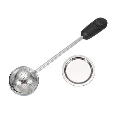 不锈钢扭转手柄茶浸泡器带盘,球形黑色 — 第 1/4 张图片