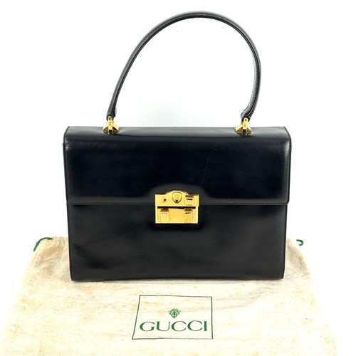 Borsa a mano GUCCI vintage in pelle nera oro difettosa ferramenta mancante