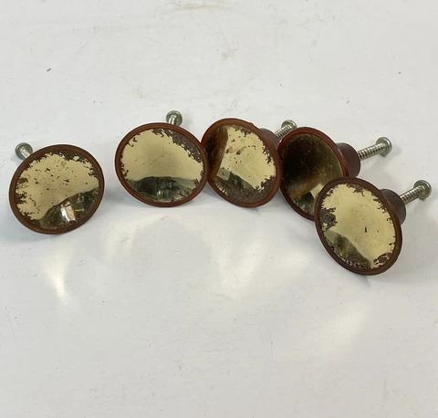 5 Mid Century Drawer Knobs Butterscotch & Brass Cover