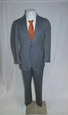 Traje Southwick Vintage Años 80 Personalizado Acero Azul Espiga Dos Botones Hiedra 39R Foto 1 de 4