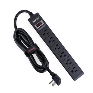 BESTEK 6-Outlet 6 Ft Extension Cord Power Strip 1875W Surge Protector black - Picture 1 of 8
