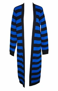 New GABRIELLE UNION M Duster Cardigan Bright Cobalt Blue Black Striped Long NWT - Picture 1 of 7