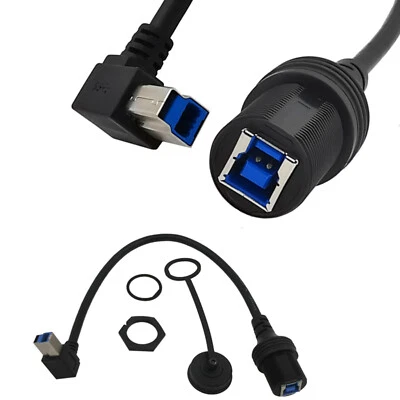 90° USB 3.0 Type B Male to Female Printer Extension Cable Waterproof Panel Mount - Image 1 of 4