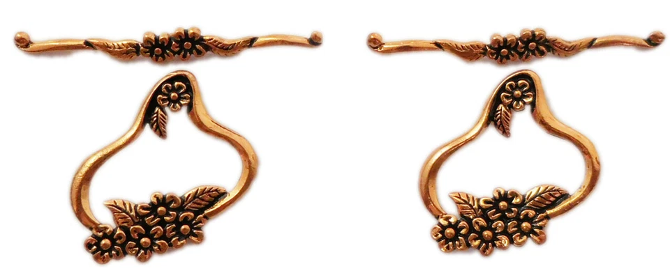2 Set 39X49mm Bali Flower Toggle Clasp Antique Copper Jewelry Making - Image 1 of 1