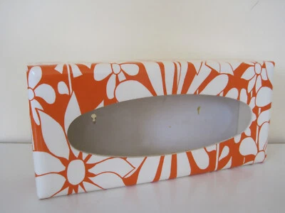 Caja de pañuelos de plástico vintage MCM retro años 60-70 RARA cubierta naranja floral rectangular Foto 1 de 4