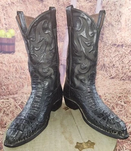 Botas vaqueras occidentales para hombre exóticas hechas a mano Tony Lama corte cabeza de caimán 8,5 EE - Imagen 1 de 13