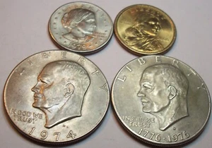 1974 D 1976 D 1979 S 2000 D 4 DIFF EISENHOWER SACAGAWEA ANTHONY DOLLARS LOT COIN - Picture 1 of 2