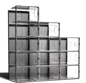 Black shoe box with 12 transparent compartments that can be stacked for storage - Picture 1 of 10