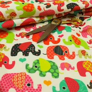 Fire Treated Velour Velvet Texture Upholstery Fabrics Colourful Elephants Animal - Picture 1 of 5