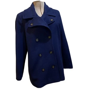 Lands End Wollmischung Mantel Damen Marine Zweireiher Taschen Langarm 10P - Bild 1 von 11