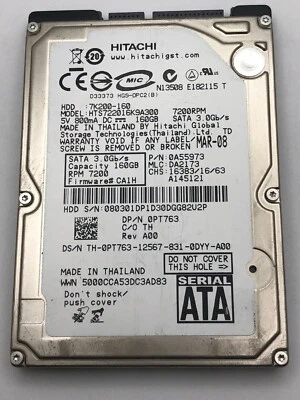 HITACHI 7K200-160 HTS722016K9A300 HDD HARD DRIVE 160GB 7200RPM SATA 3.0Gb/s 2.5" - Image 1 of 4