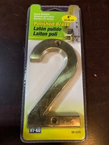 4" POLISHED BRASS HOUSE NUMBER "2" mounting screws included Hy-Ko BR-42PB - Picture 1 of 2