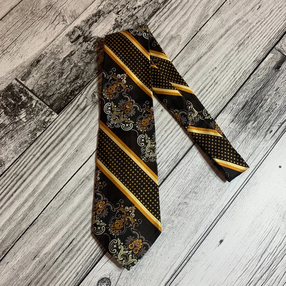 Corbata ancha vintage años 70 marrón naranja geométrica retro psicodélica discoteca años 60 Foto 1 de 4