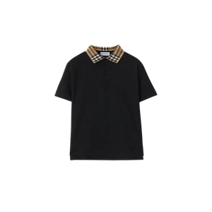 (Kids) Burberry Check Collar Cotton Polo Shirt Black - Picture 1 of 1