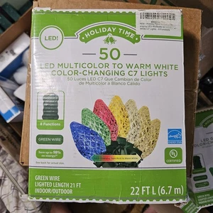 Holiday Time 50ct Color-Changing LED Multi-Color C7 Christmas Lights Green Wire - Picture 1 of 2
