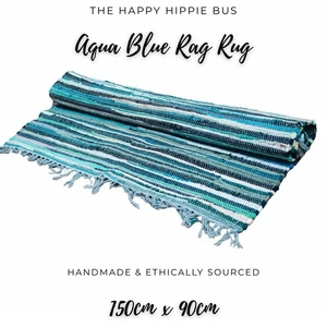 Handmade Chindi Rag Rug Large Blue 100% Recycled Cotton Small Woven Floor Mat - Picture 1 of 2