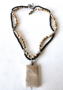 Collar de cuentas de ónix negro, plata, piedra de jaspe para mujer Boho Southwest artesanal - Imagen 1 de 15