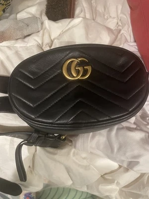 Gucci GG Black Matelasse Marmont Belt Bag 476434 Authentic Excellent - Image 1 of 4