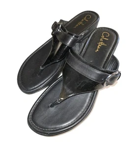Cole Haan GRÖSSE 10 SCHWARZ LACKLEDER KEILABSATZ SLIDE SANDALEN VERSTELLBAR SCHNALLE RIEMCHEN - Bild 1 von 24