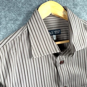 Camisa Armani Jeans Para Hombre XXL Marrón Rayas Manga Larga Bolsillo Logo - Imagen 1 de 12