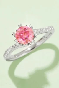 10K White Gold With Simulated Round Cut Ruby & Moissanite Engagement Women Ring - Picture 1 of 4