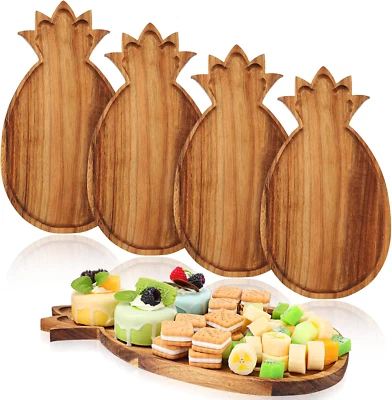 4 Pack Pineapple Shaped Serving Trays Wooden Charcuterie Boards Platter Fun Cutt - Image 1 of 4