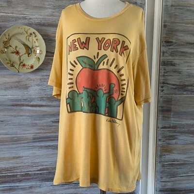 Vintage Late 90s Keith Haring Yellow New York T-Shirt Size XL Junk Food Tee - Image 1 of 4