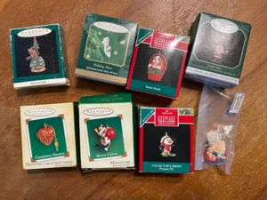 Vintage Hallmark Miniature Ornaments Lot 8 Puppy Kitty Santa Christmas - Picture 1 of 7