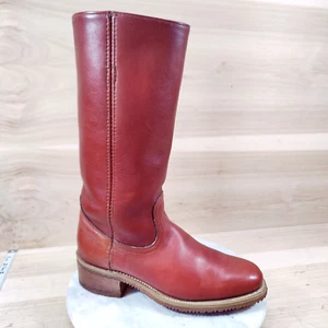Vtg Frye Classics Campus Boots Womens 9-9.5 / Mens 8 D Brown Cognac Square Toe - Picture 1 of 12