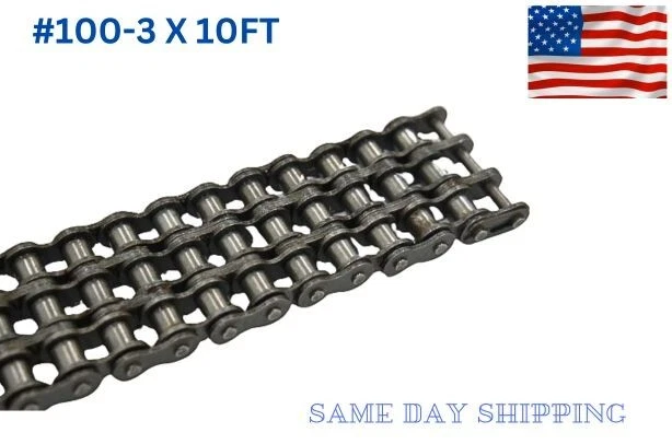 TRIPLE STRAND #100-3 ROLLER CHAIN 10 FT + 1 CONNECTING LINK - Image 1 of 1