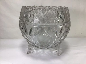 BB88 Vintage Antique American Brilliant Cut Glass Intaglio Daisy Footed Bowl - Picture 1 of 15
