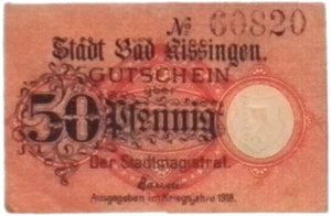 1918 Alemania Kissingen 50 Phennig billete/dinero de emergencia - Imagen 1 de 2