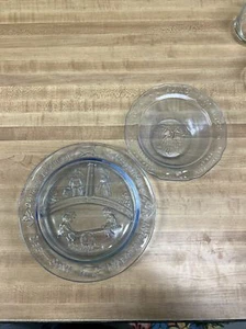 Tiara Blue Glass Nursery Rhyme-See Saw Margery Daw Child's Plate & Bowl - Picture 1 of 11
